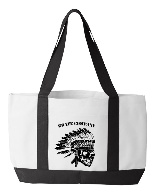 B Co Shopping Bag, 18.5"W x 12"H with 3.5" depth. White Polyester with Black Straps and Bottom.