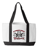 Shopping Bag, 18.5"W x 12"H with 3.5" depth. White Polyester with Black Straps and Bottom.