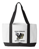 Shopping Bag, 18.5"W x 12"H with 3.5" depth. White Polyester with Black Straps and Bottom.