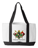 Shopping Bag, 18.5"W x 12"H with 3.5" depth. White Polyester with Black Straps and Bottom.