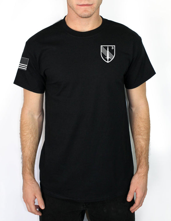 3rd SQDN Crest Black 50-50 Unisex Shirt. Multiple Backs Available