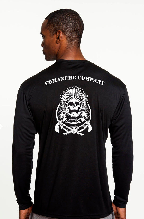 Comanche Company Black Performance PT Unisex Shirt. This shirt is approved for PT *FREE Liaison Pick-up for orders being sent to Base only*