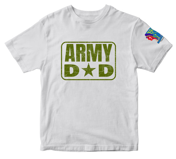 Distressed Green "Army Dad" on a White Unisex Shirt. ***Free Shipping for Liaison Pick-up orders only***