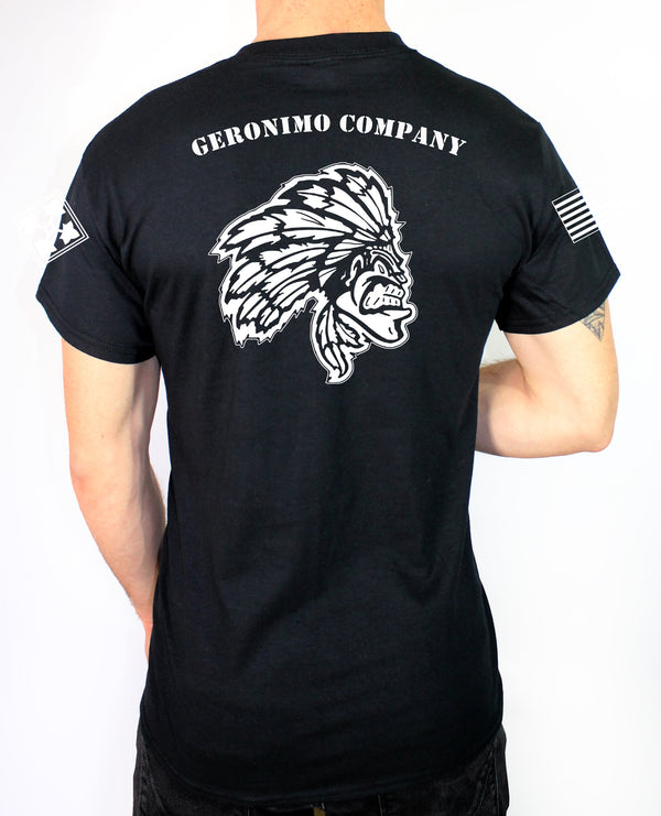 Geronimo Company Unisex Black PT Shirt. This shirt is approved for PT *FREE Liaison pick up to base only*