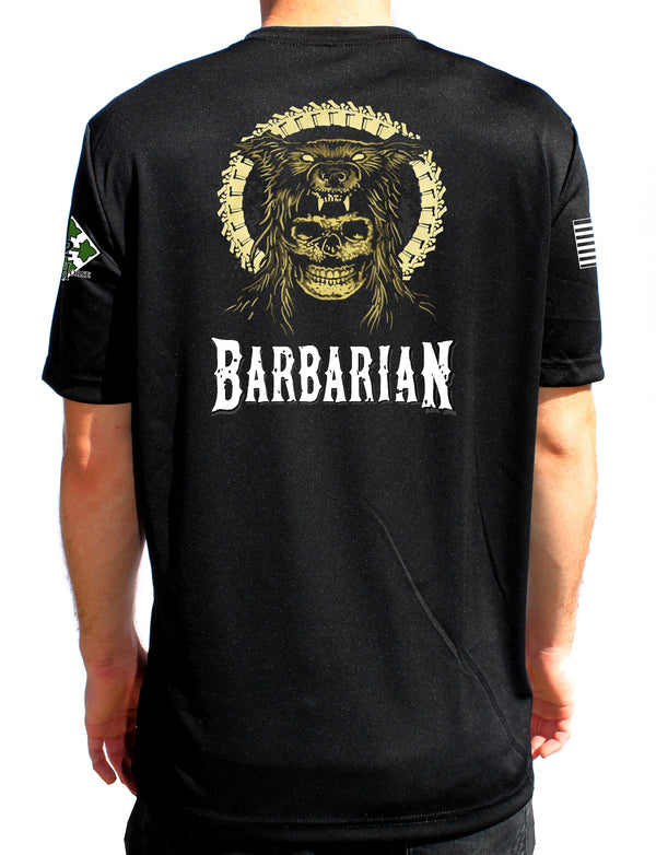 Barbarian Unisex Black Performance PT Shirt. This shirt is approved for PT. *Free Liaison pick up for orders sent to base only*