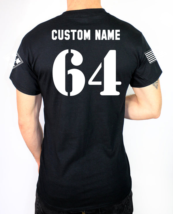 64 Custom Name Black 50-50 Cotton Poly Unisex Shirt. This shirt IS Approved for PT **Free Shipping for Liaison Pick-up orders only**