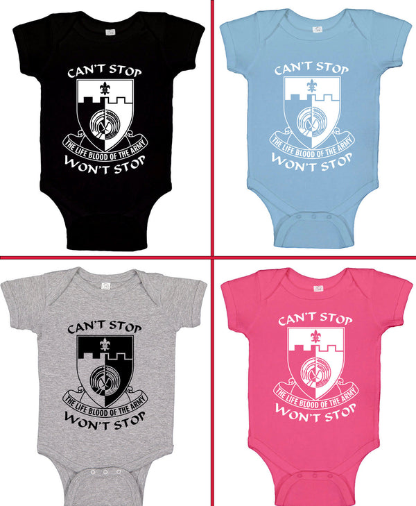 Baby Bodysuit With 64th BSB Crest in B&W. Different Colors. *Free Shipping for Liaison Pick-up orders only*