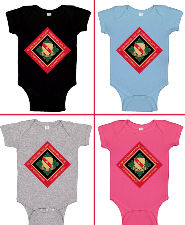 Baby Bodysuit with 4thBSB Color Crest and Comes in Multiple Colors. **Free Shipping means for Liaison pick up to base only**