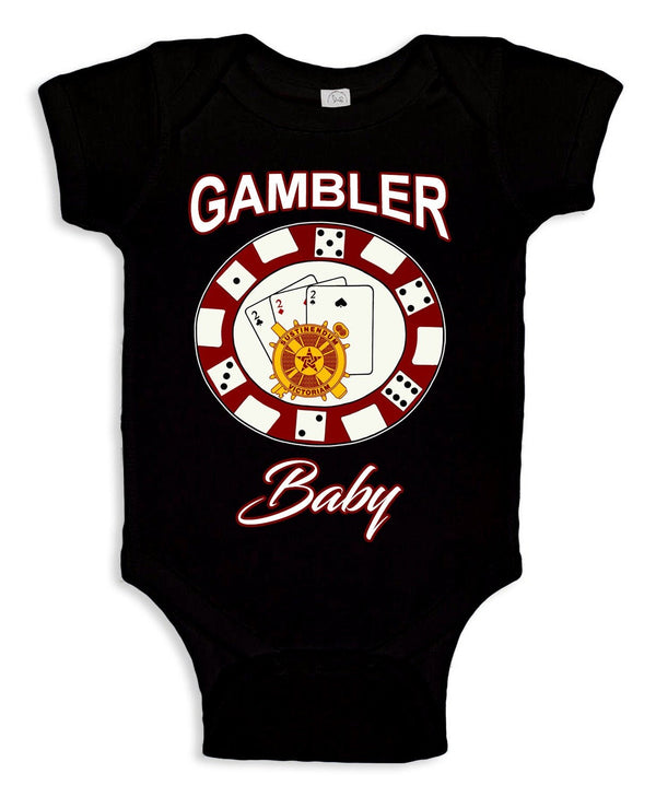 2-22 IN Gambler Baby Bodysuit in Black, White & Grey.