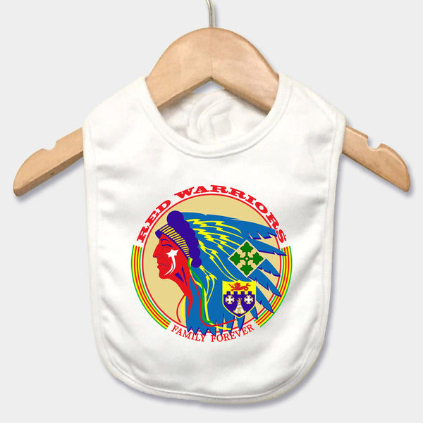 Red Warrior "Family Forever" Baby Bib.  **Free Shipping for Orders Sent with Liaison to base only**