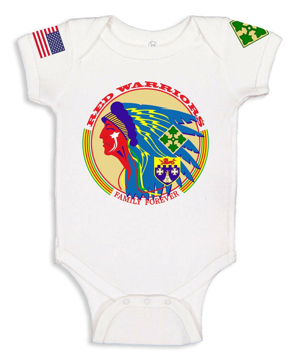 Red Warrior "Family Forever" Baby Bodysuit in Multiple Sizes.  **Free Shipping for Orders Sent with Liaison to base only**