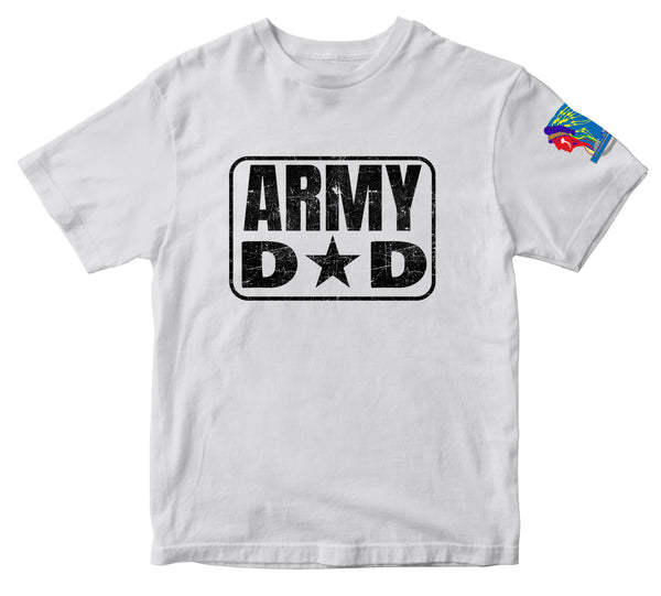 Distressed Black or White "Army Dad" on a White or Black Unisex Shirt. ***Free Shipping for Liaison Pick-up orders only***