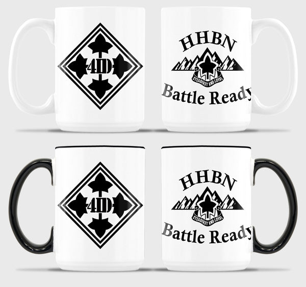 HHBN Black and White Crest - White & White with Black Rim and Handle 15 oz Coffee Mug.*Free Shipping for Liaison Pick-up orders only*